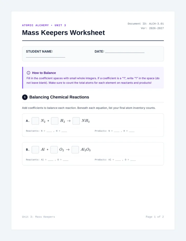 Mass Keepers Worksheet