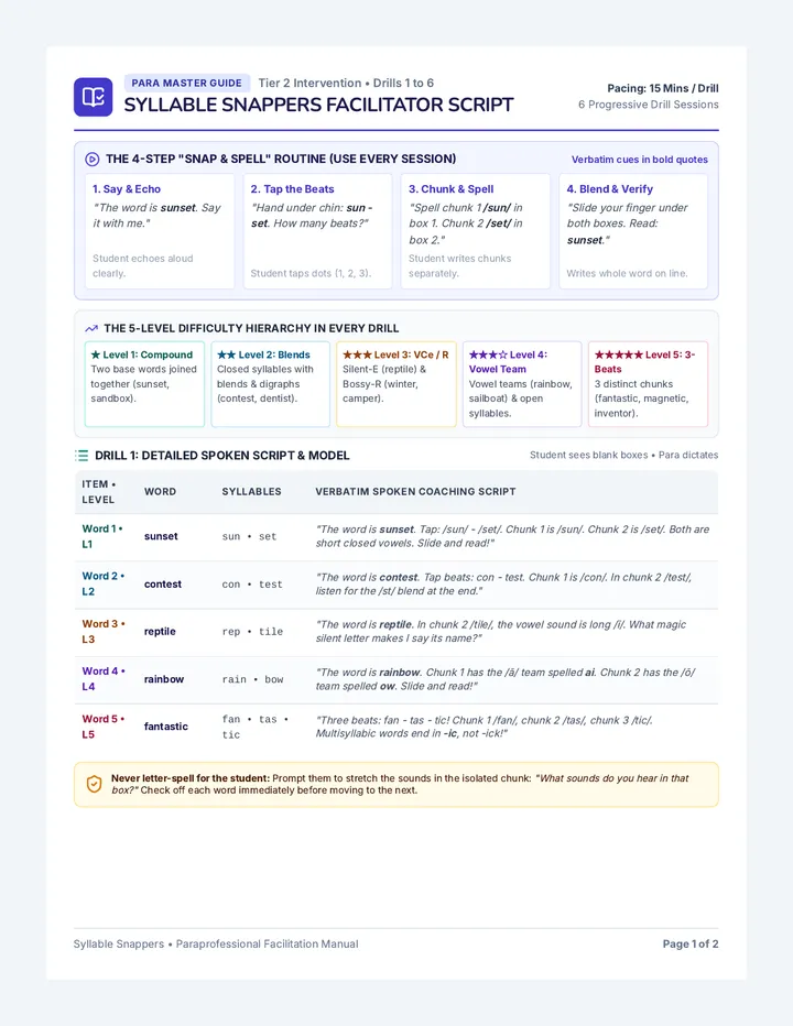 Syllable Snappers Paraprofessional Guide