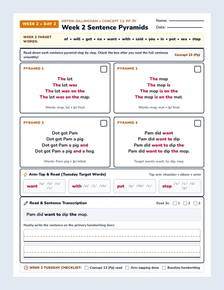 Week 2 Tuesday Sentences Worksheet