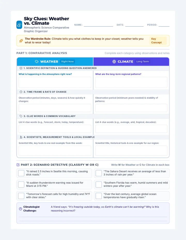 Sky Clues T Chart Worksheet