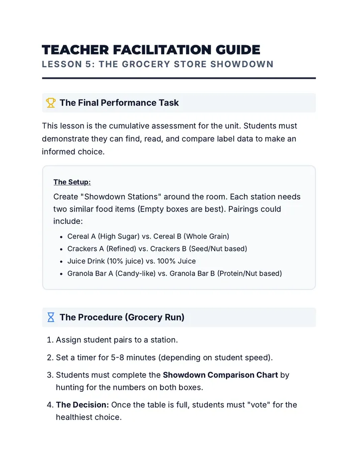 Grocery Showdown Teacher Guide