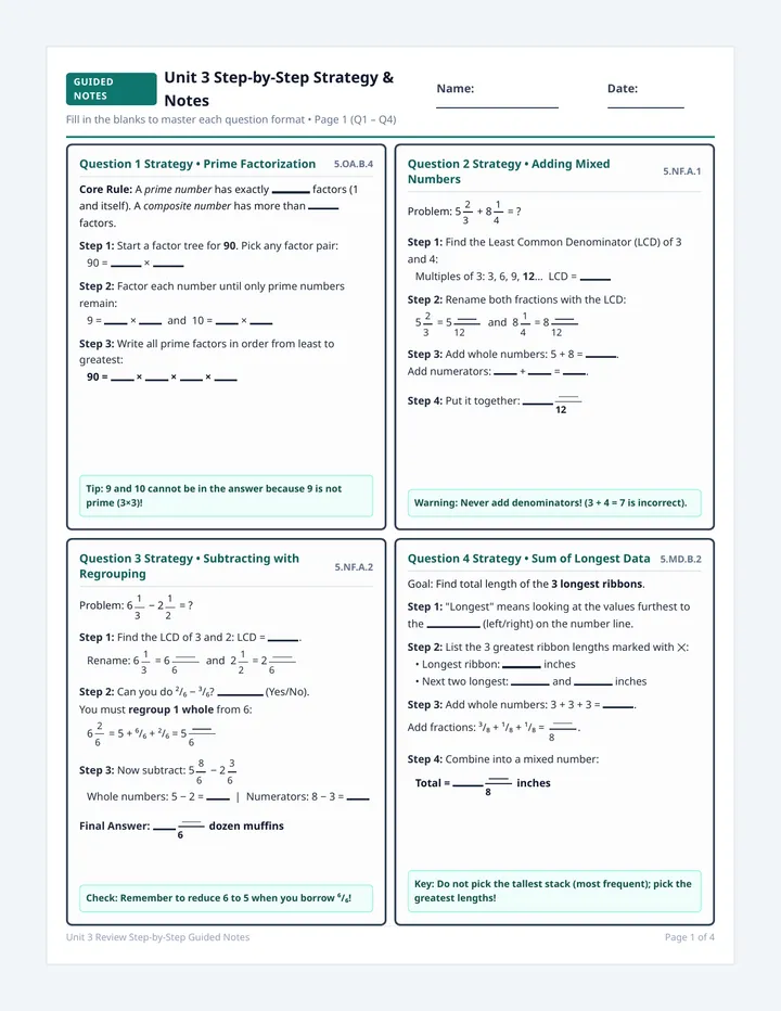 Fraction Strategy Guided Notes