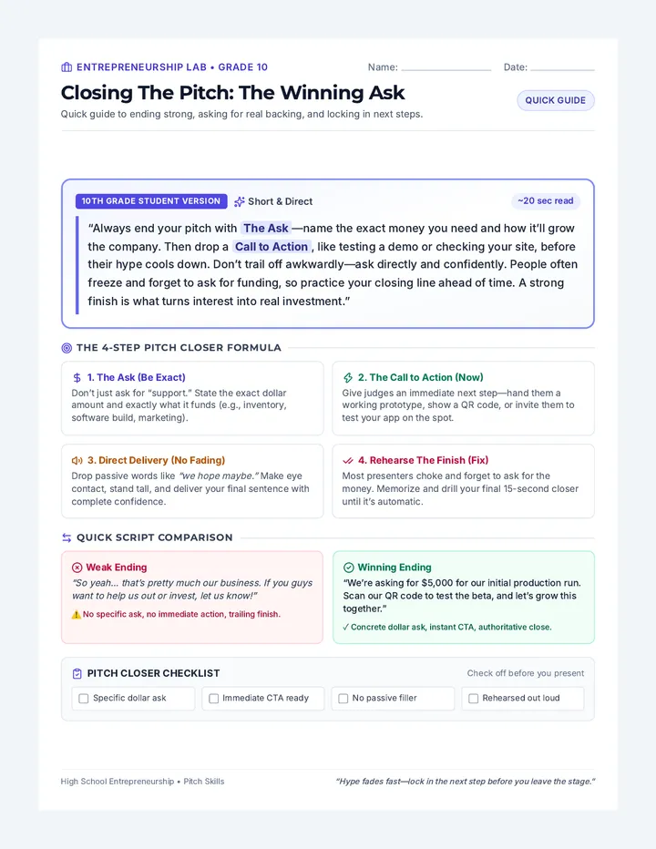 Pitch Closer Exemplar Sheet