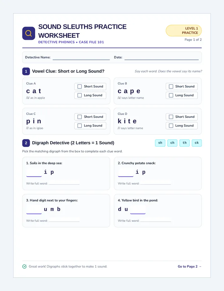 Sound Sleuths Practice Worksheet
