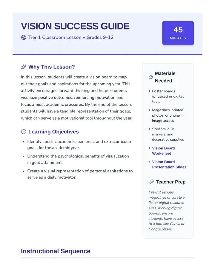 Vision Success Guide Lesson Plan