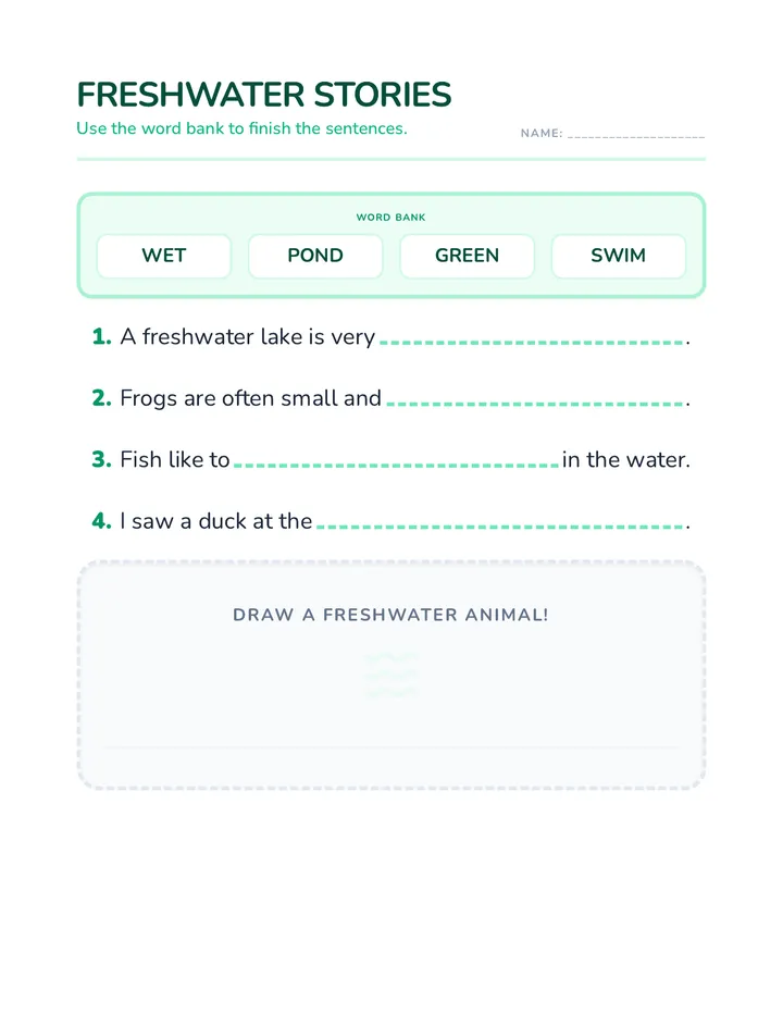 Freshwater Stories Worksheet