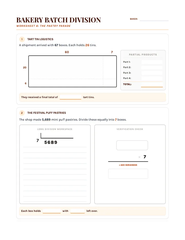 Pastry Parade Worksheet