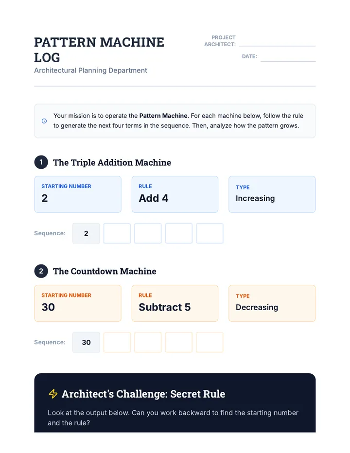Pattern Machine Log Worksheet