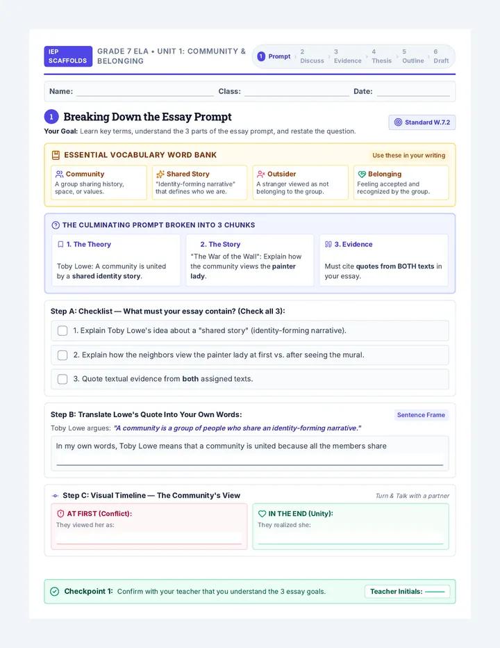 Belonging Essay Planning Worksheet