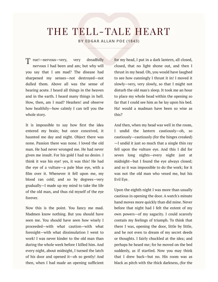 The Tell Tale Heart Story Text