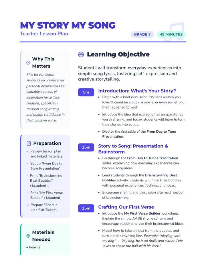 Story Song Lesson Plan