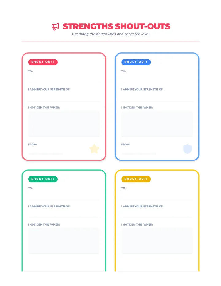 Strengths Shout Out Cards