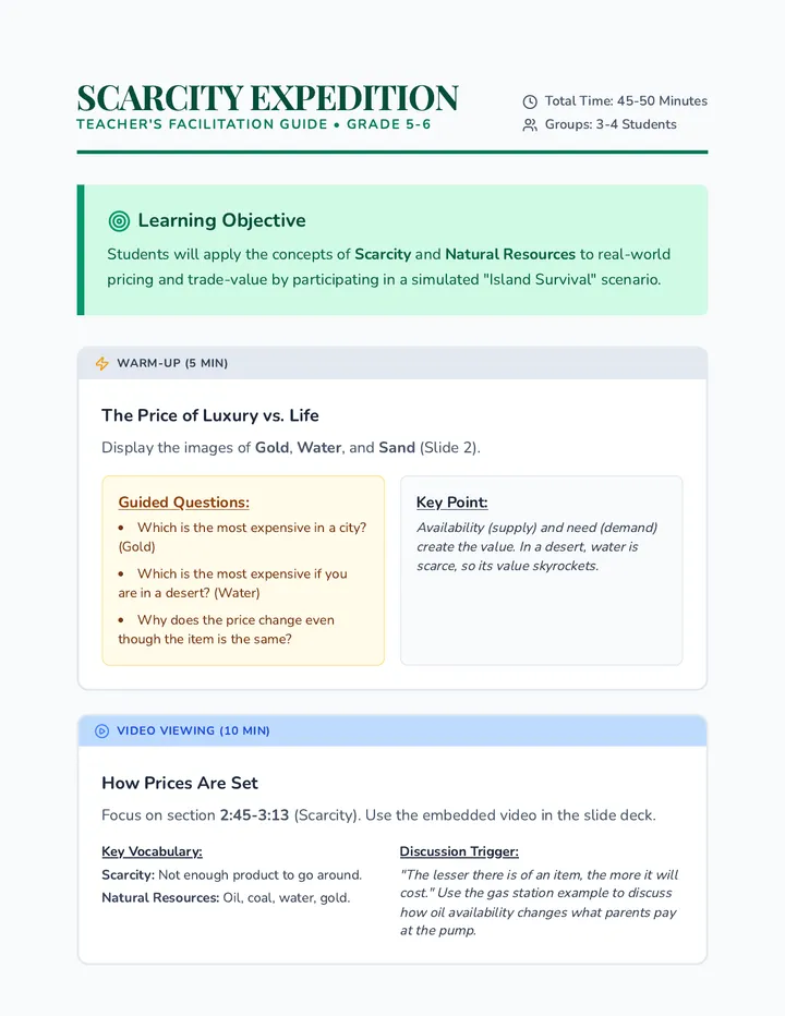 Scarcity Expedition Teacher Guide
