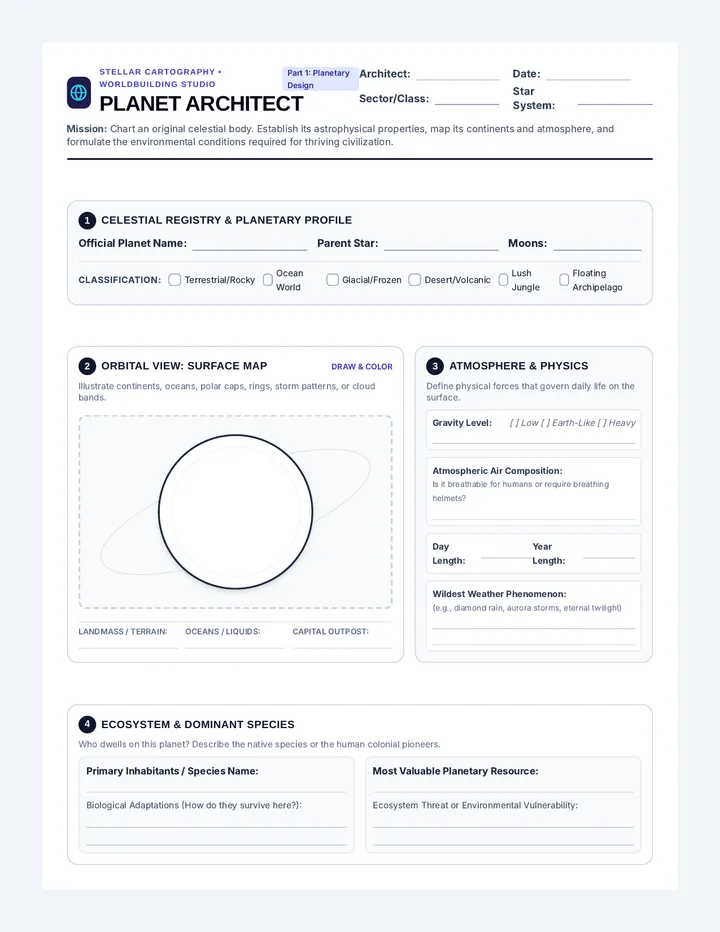 Planet Architect Blueprint Worksheet