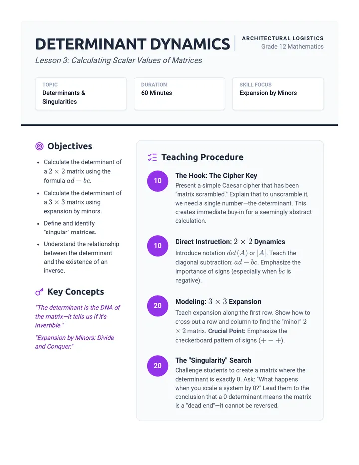 Determinant Dynamics Teacher Guide