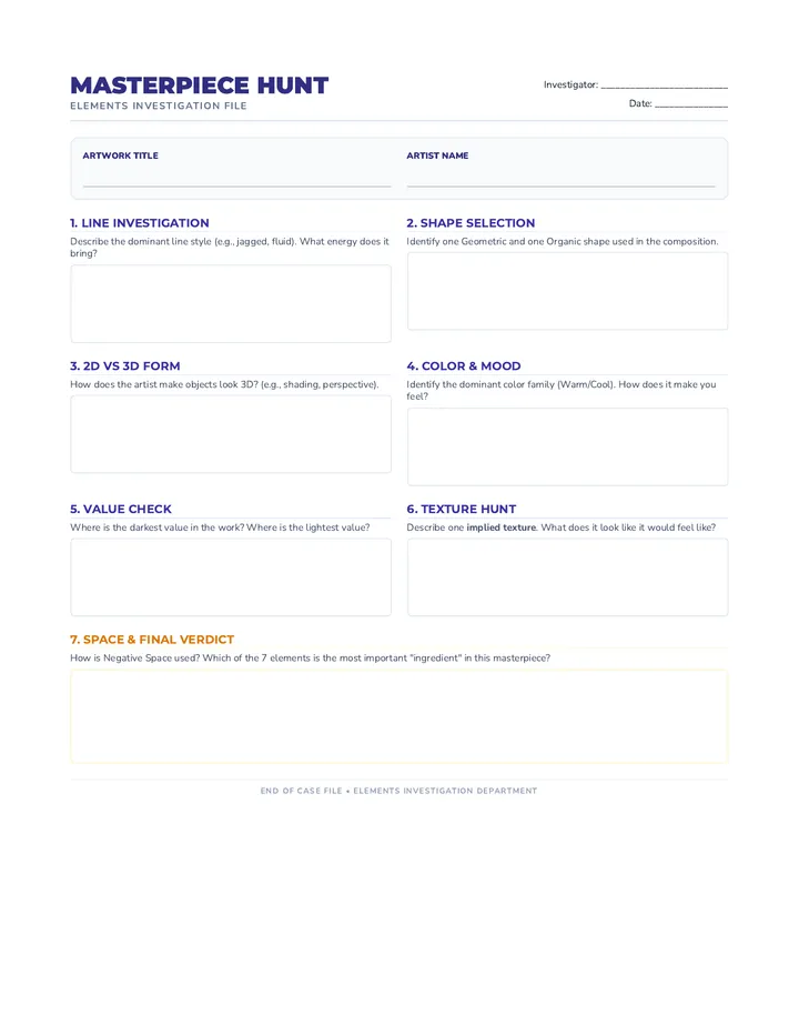 Masterpiece Hunt Worksheet