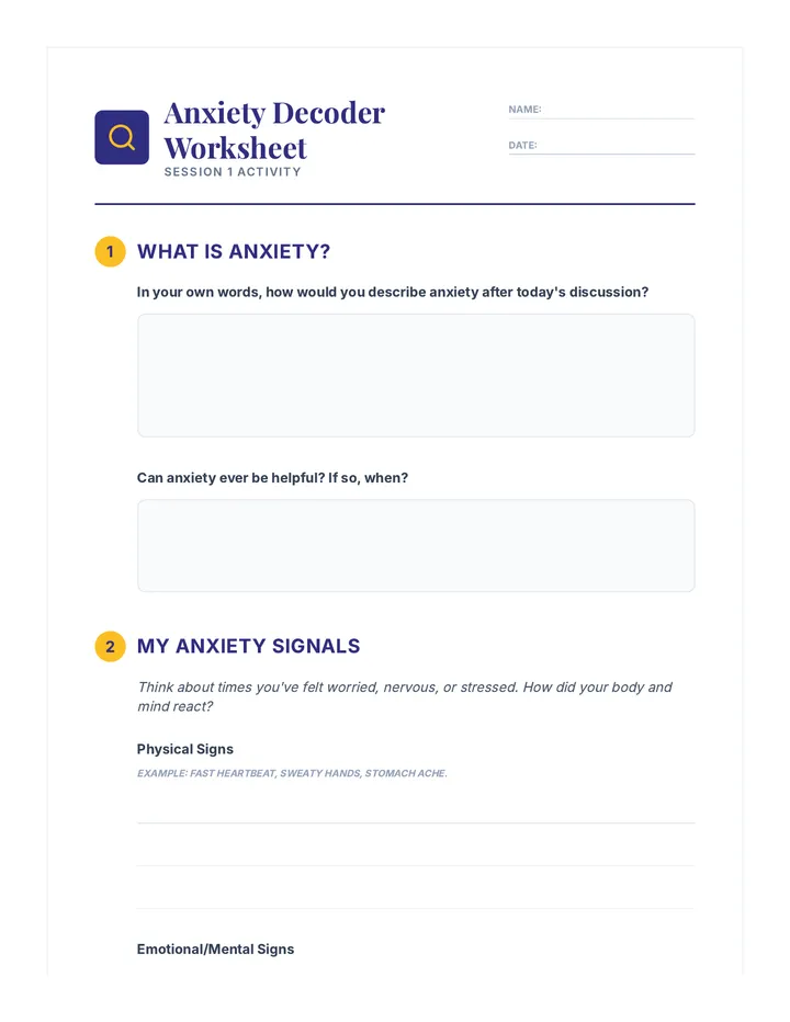 Anxiety Decoder Worksheet