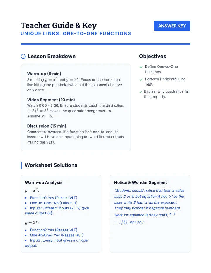 Unique Links Answer Key