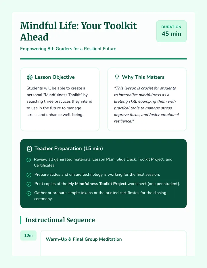 Mindful Life Toolkit Lesson Plan