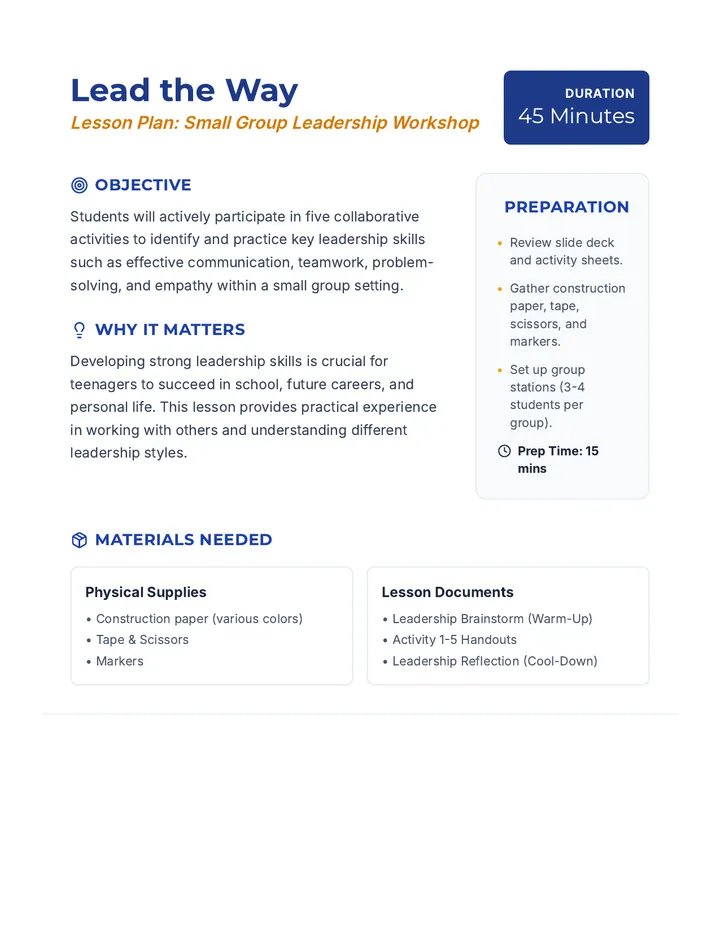Lead the Way Lesson Plan