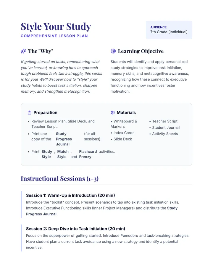 Style Your Study Lesson Plan
