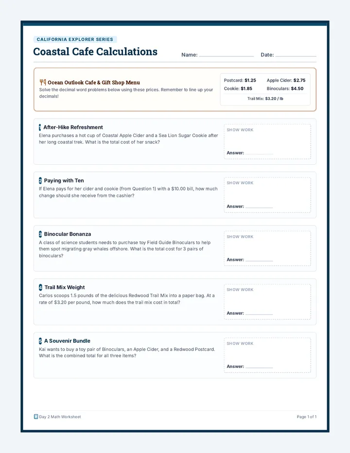 Character Clues Math Worksheet