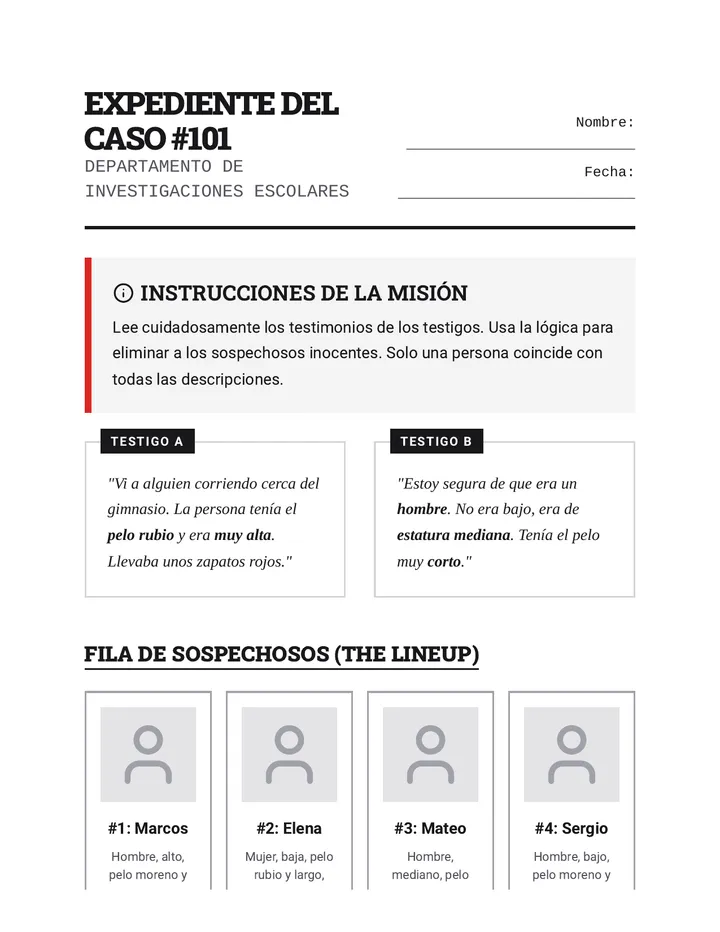 Suspect Lineup Worksheet