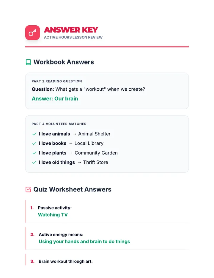Active Hours Answer Key