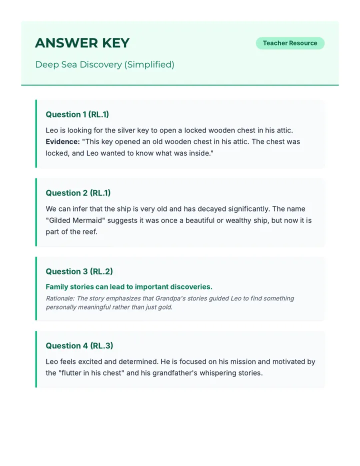 Deep Sea Detective Answer Key