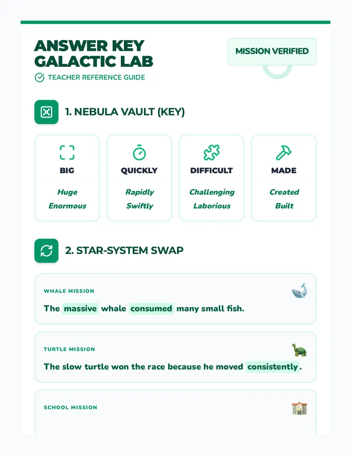 Galactic Sentence Lab Answer Key