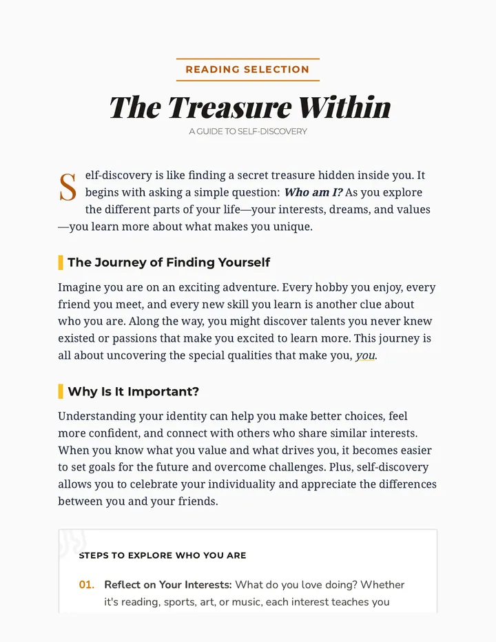 Self Discovery Reading Passage