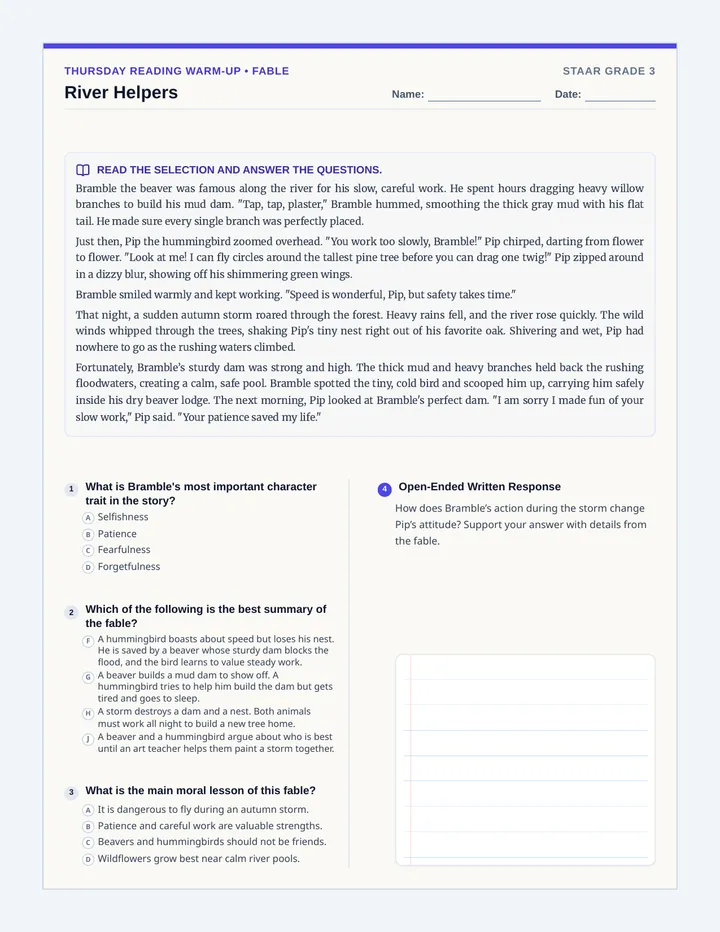 River Helpers Worksheet