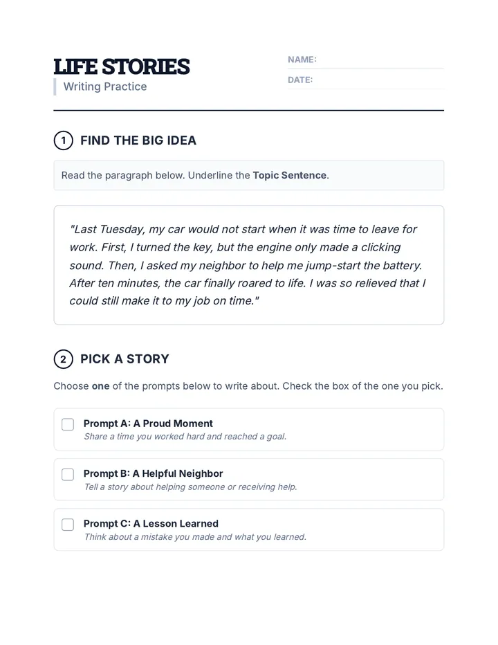 Life Stories Worksheet