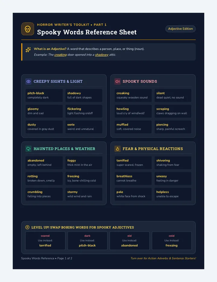 Spooky Words Reference Sheet