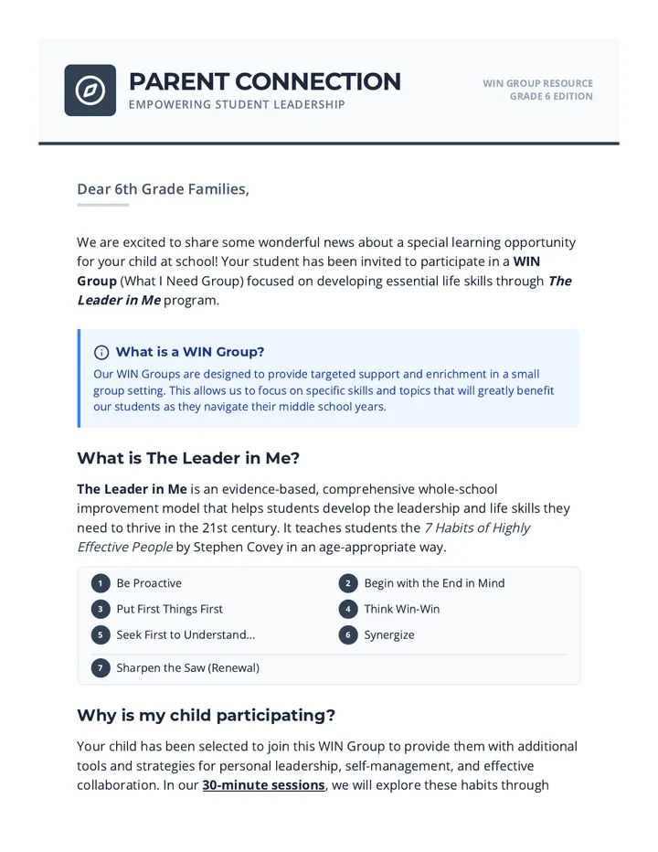 Parent Connection Letter