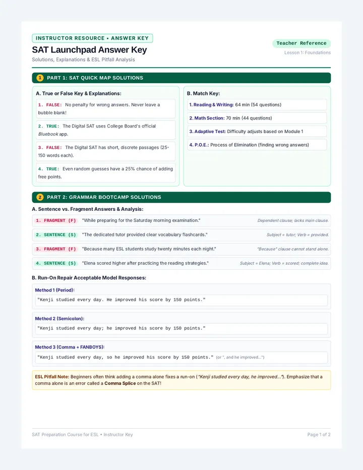 SAT Foundations Answer Key