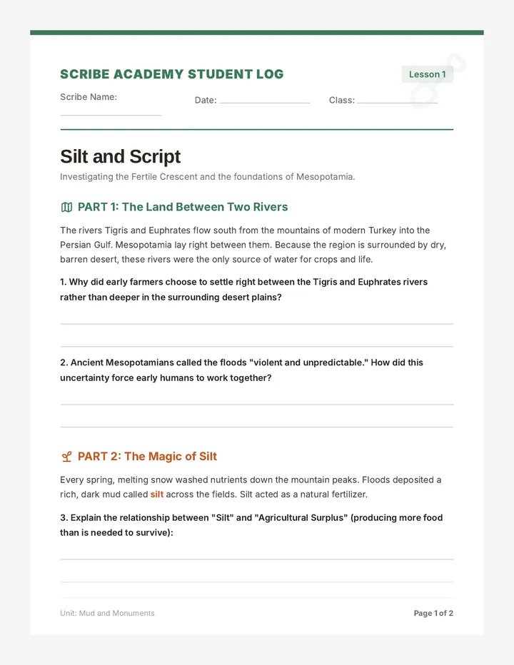 Silt and Script Worksheet
