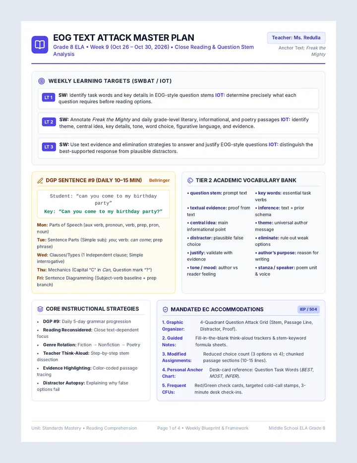 EOG Reading Mastery Lesson Plan