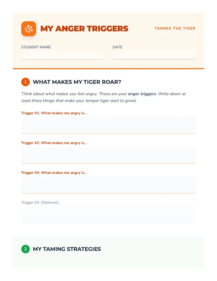 My Anger Triggers Worksheet