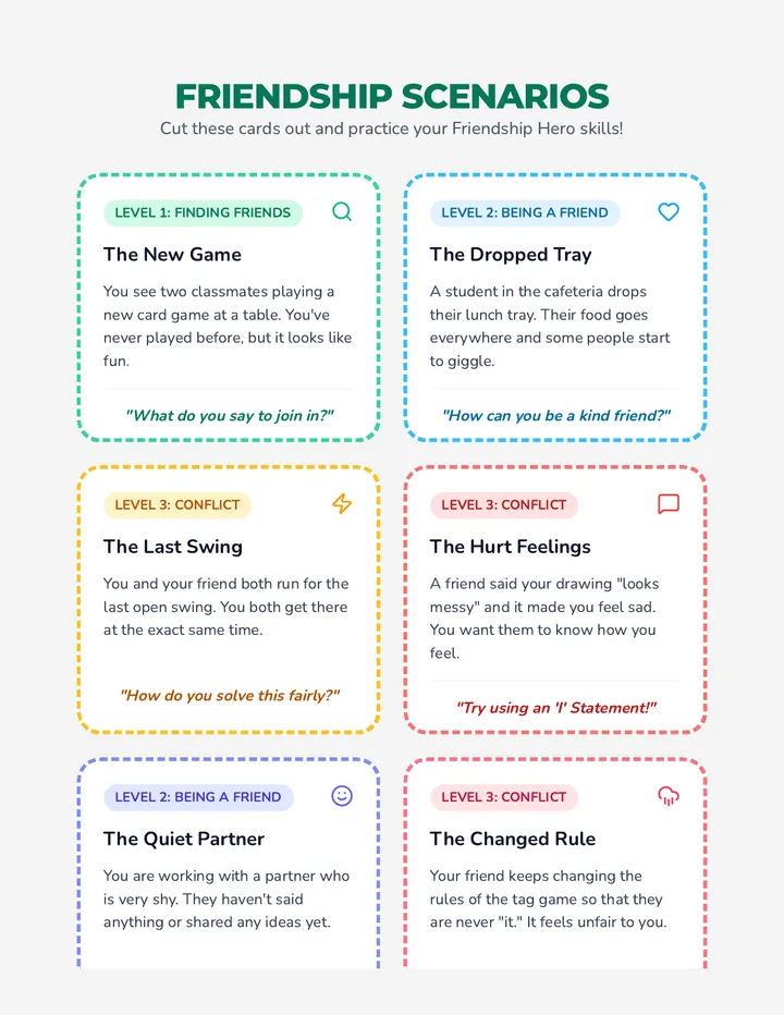 Friendship Scenario Cards