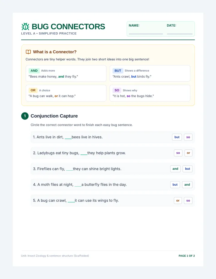 Bug Connectors Worksheet
