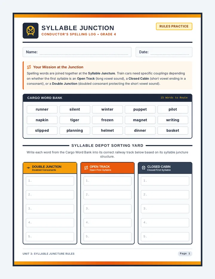 Syllable Junction Worksheet