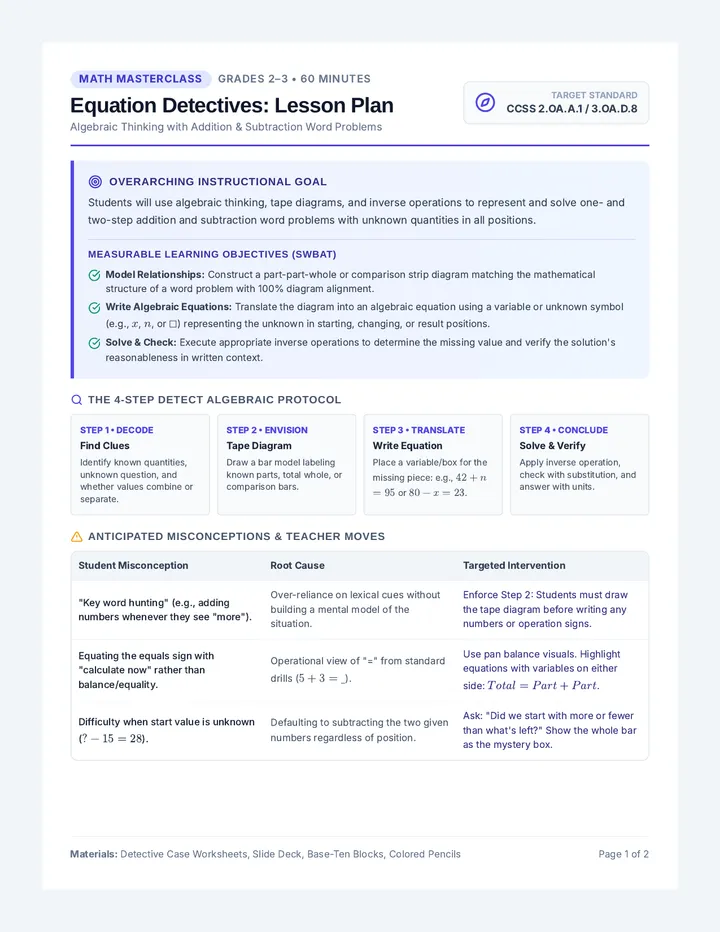 Equation Detectives Lesson Plan
