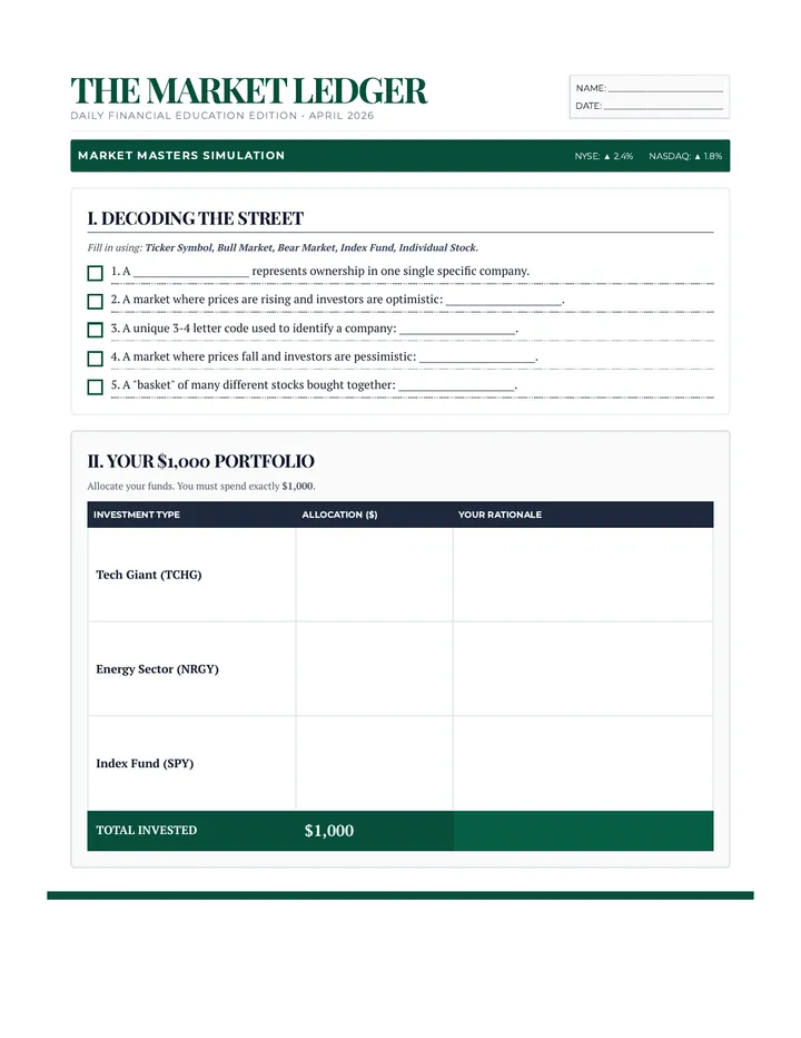 Market Masters Worksheet