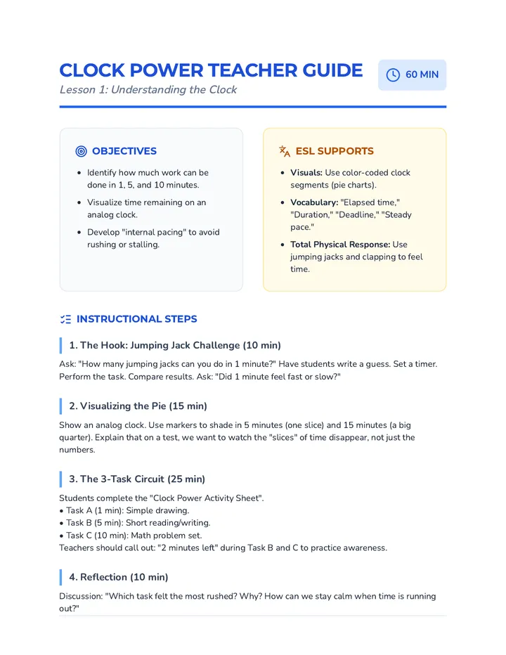 Clock Power Teacher Guide