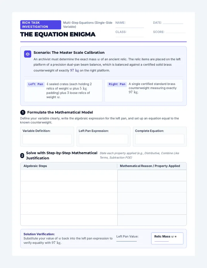 Equation Enigma Task Sheet