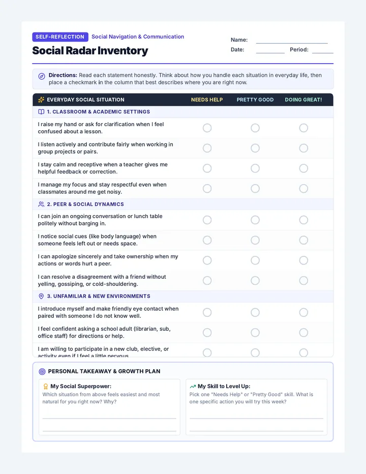 Social Radar Worksheet