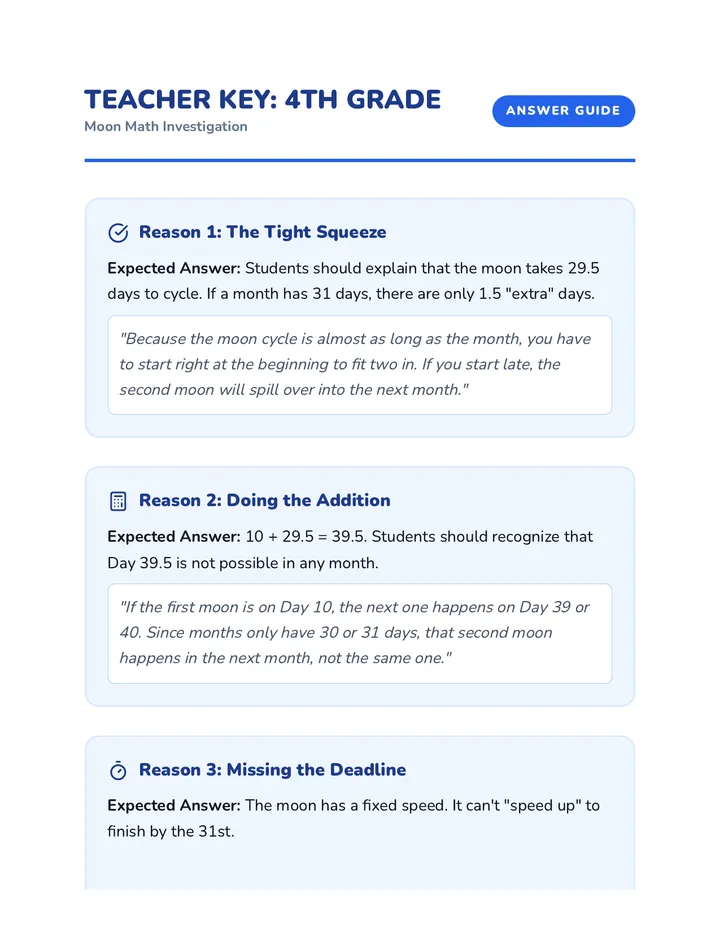 Blue Moon Answer Key 4th Grade