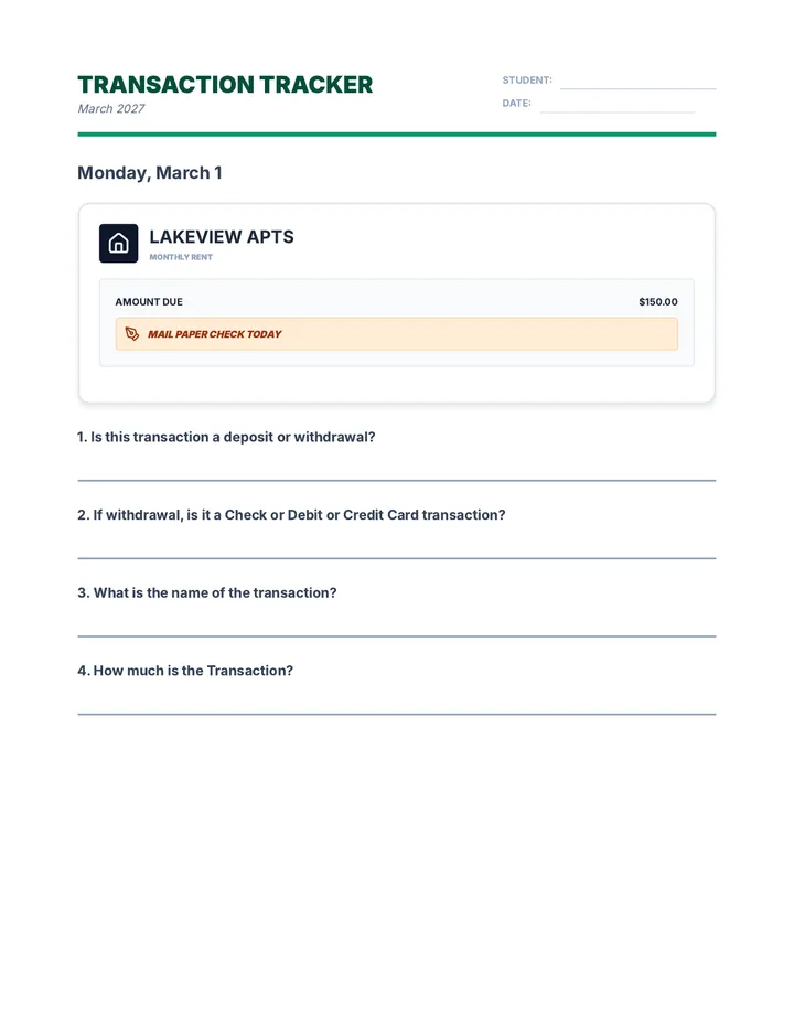 March Transaction Tracker Worksheet Complete Final