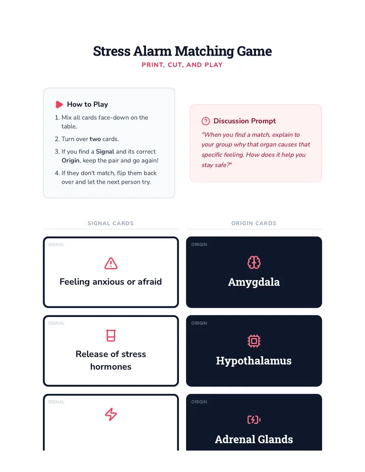 Stress Alarm Matching Cards